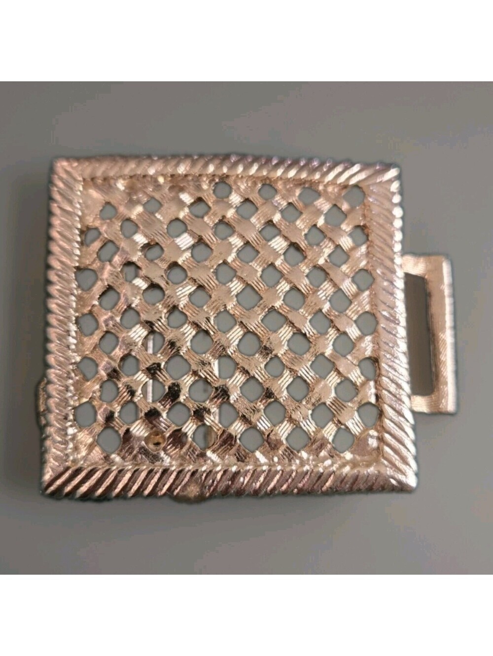 PAQUETTE Vintage One Piece Basket Weave Belt Buckle Gold Tone Metal 1.5" Square